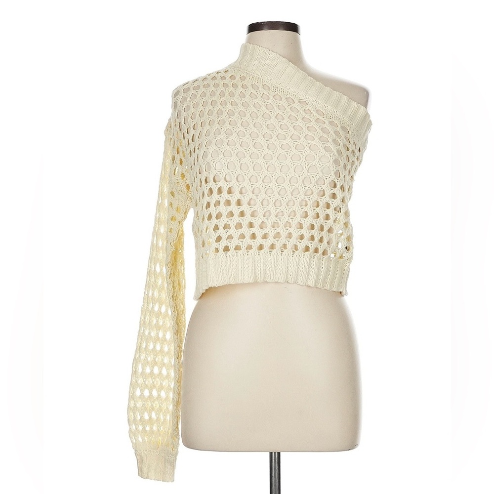 Anthropologie Off-Shoulder Knit Sweater in Cream